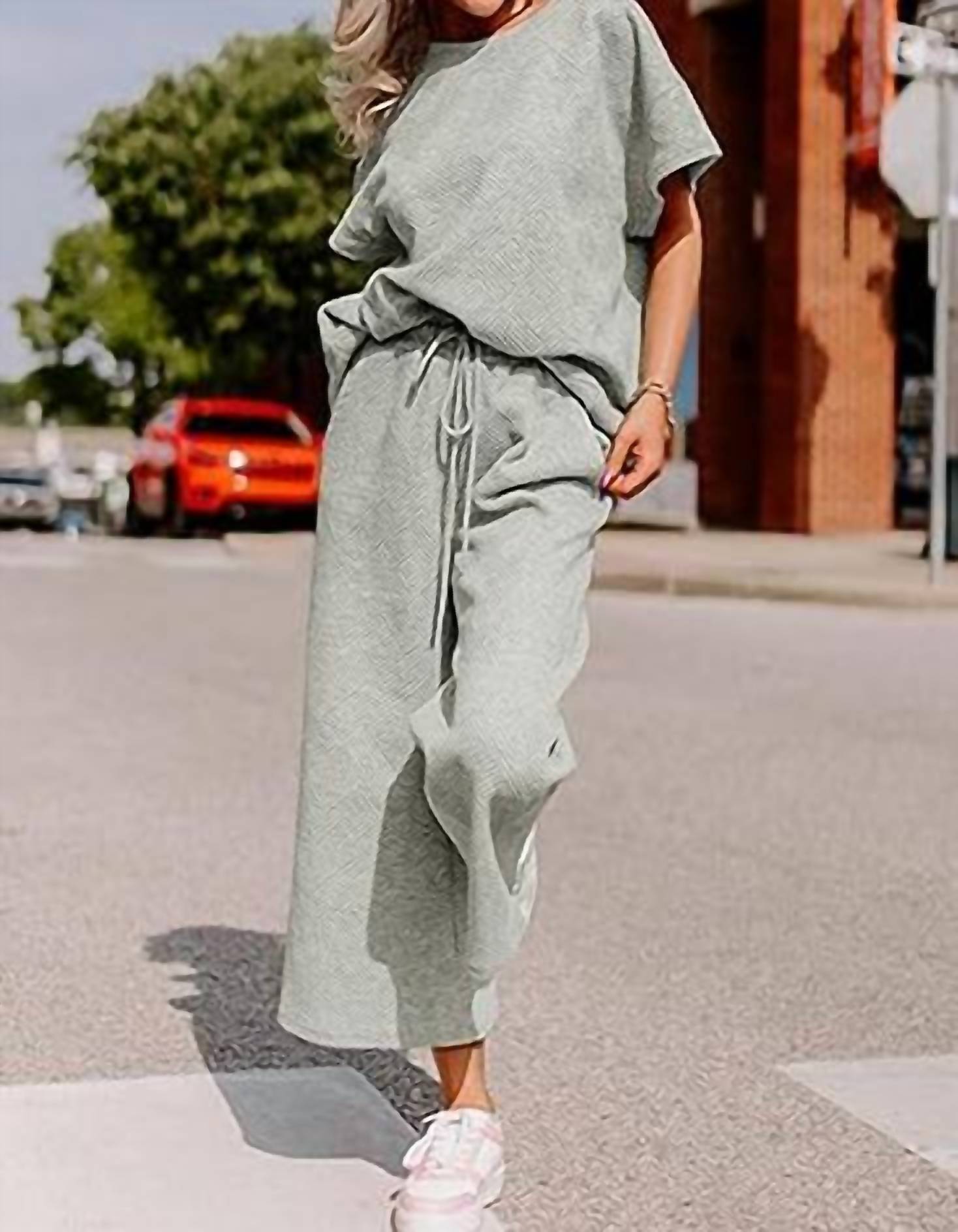 Aapparella Textured T-shirt And Pant Set in gray - women's sleepwear - view 4