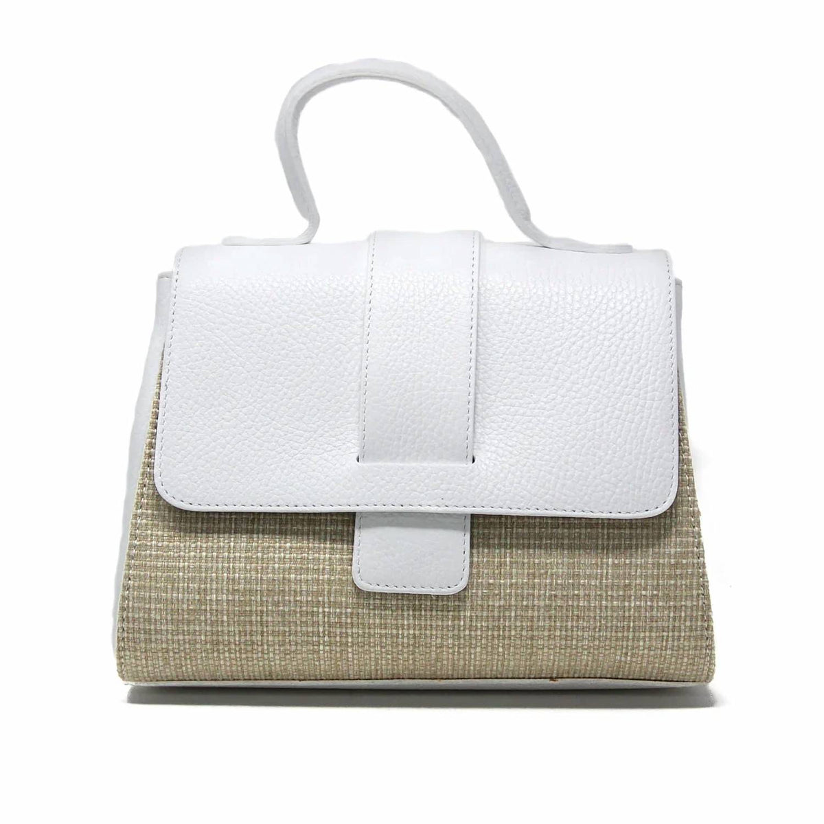 German Fuentes - Women's Italian Leather And Raffia Top Handle Crossbody Bag