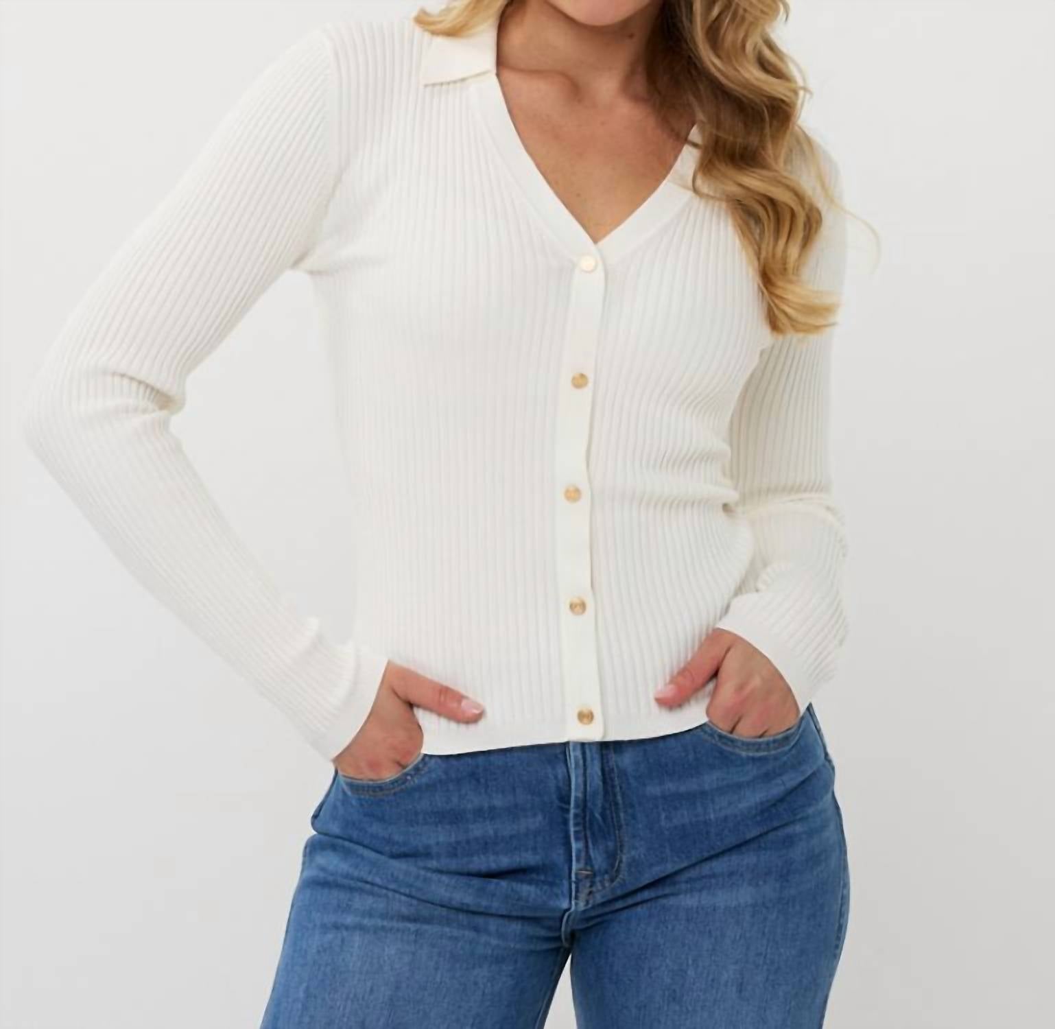 ESQUALO Button Up Sweater Cardigan Top in off white - women's sweater
