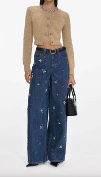 Self-Portrait - Embellished Wide Leg Jean