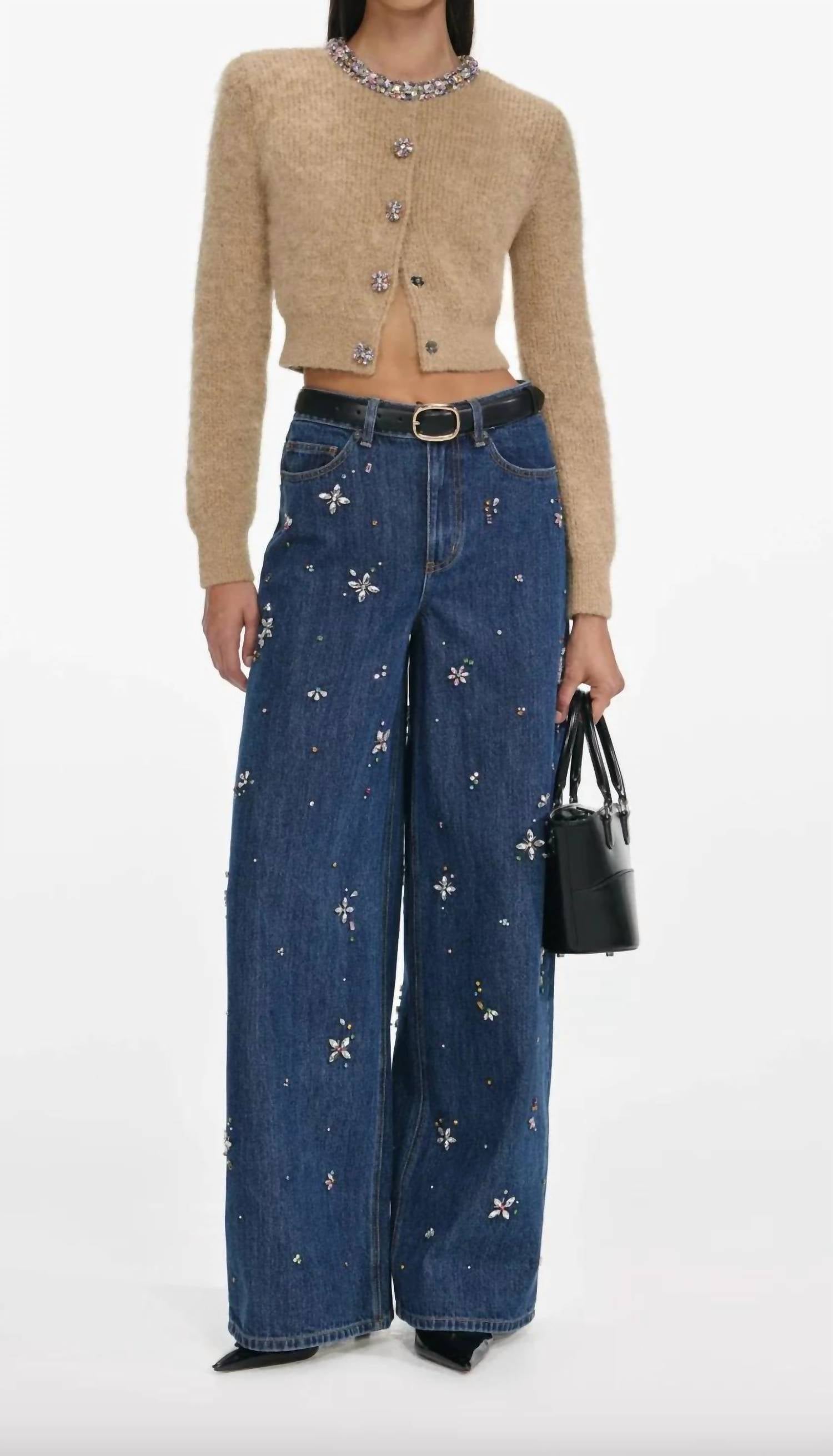 Self-Portrait - Embellished Wide Leg Jean