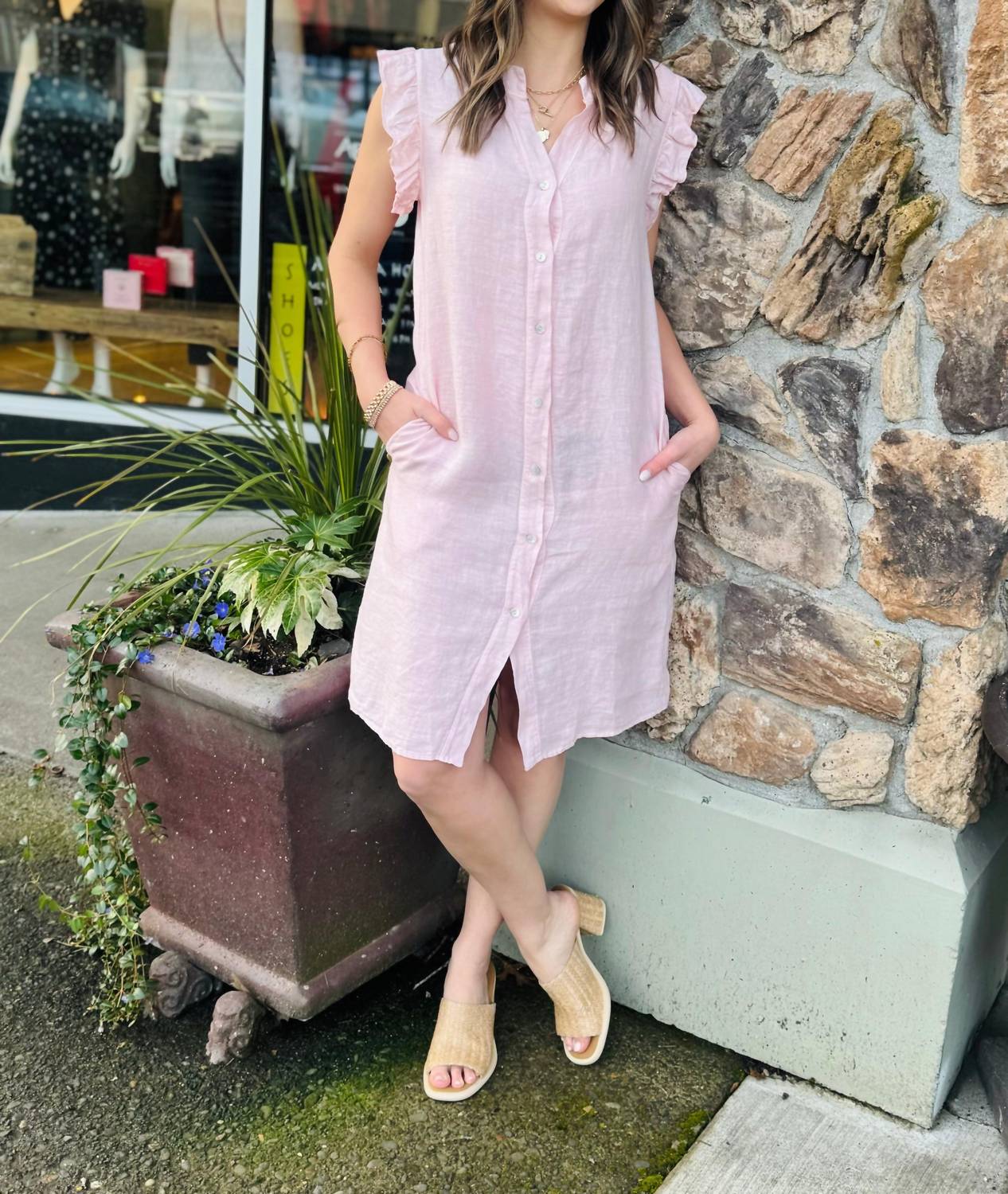 Milio Milano - Linen Ruffle Cap Sleeve Dress