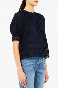 Ulla Johnson Faye Sleeve Blouse in midnight - women's blouse - detail view