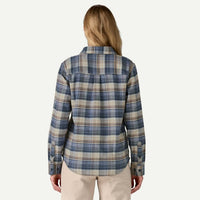 Patagonia Fjord Flannel Shirt in river plaid barnacle blue - women's long sleeve top - detail view