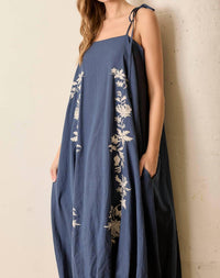 Polagram - Bonnie Embroidered Tie Strap Bubble Midi Dress