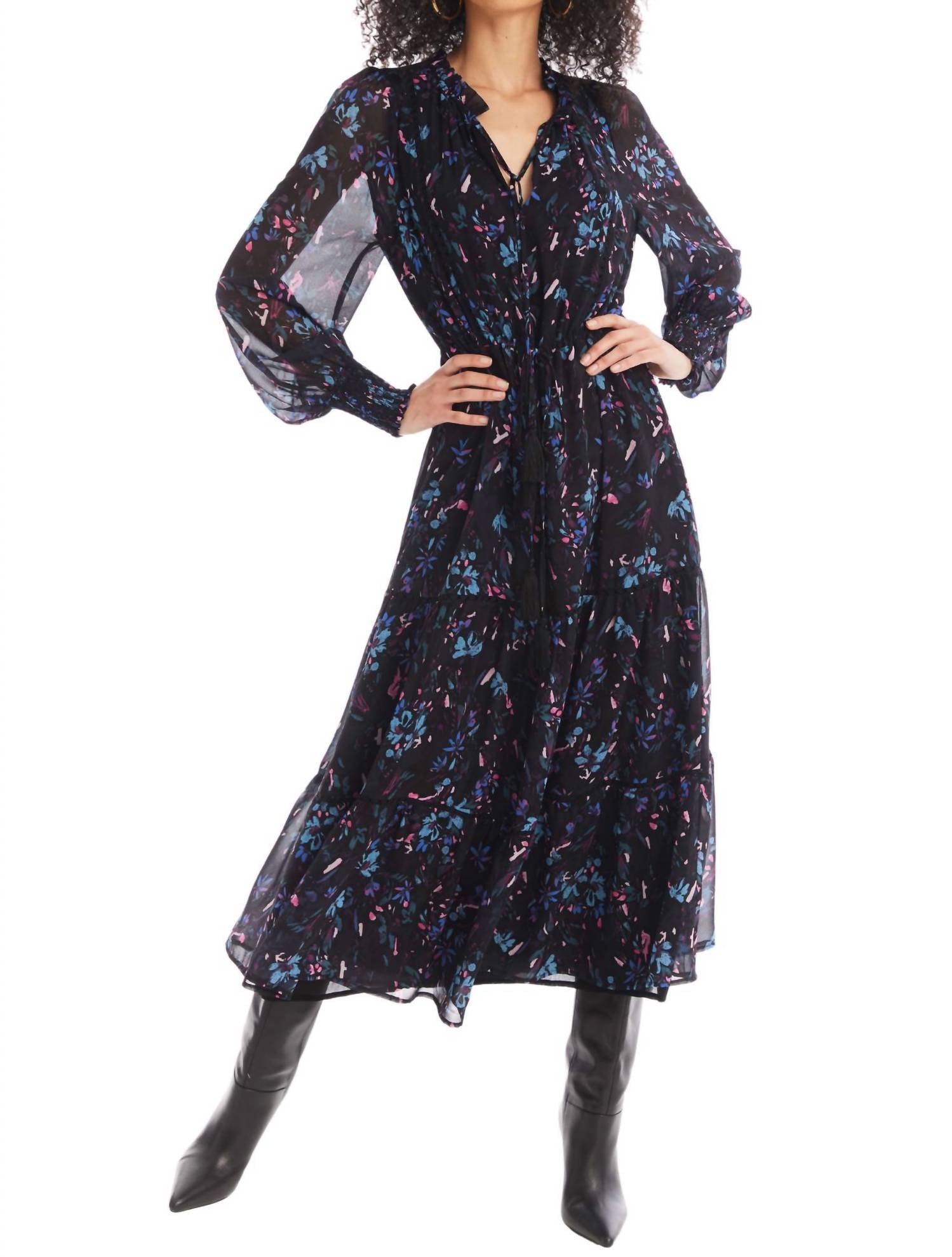 ALLISON NEW YORK Winston Midi Dress in black floral - women's dress
