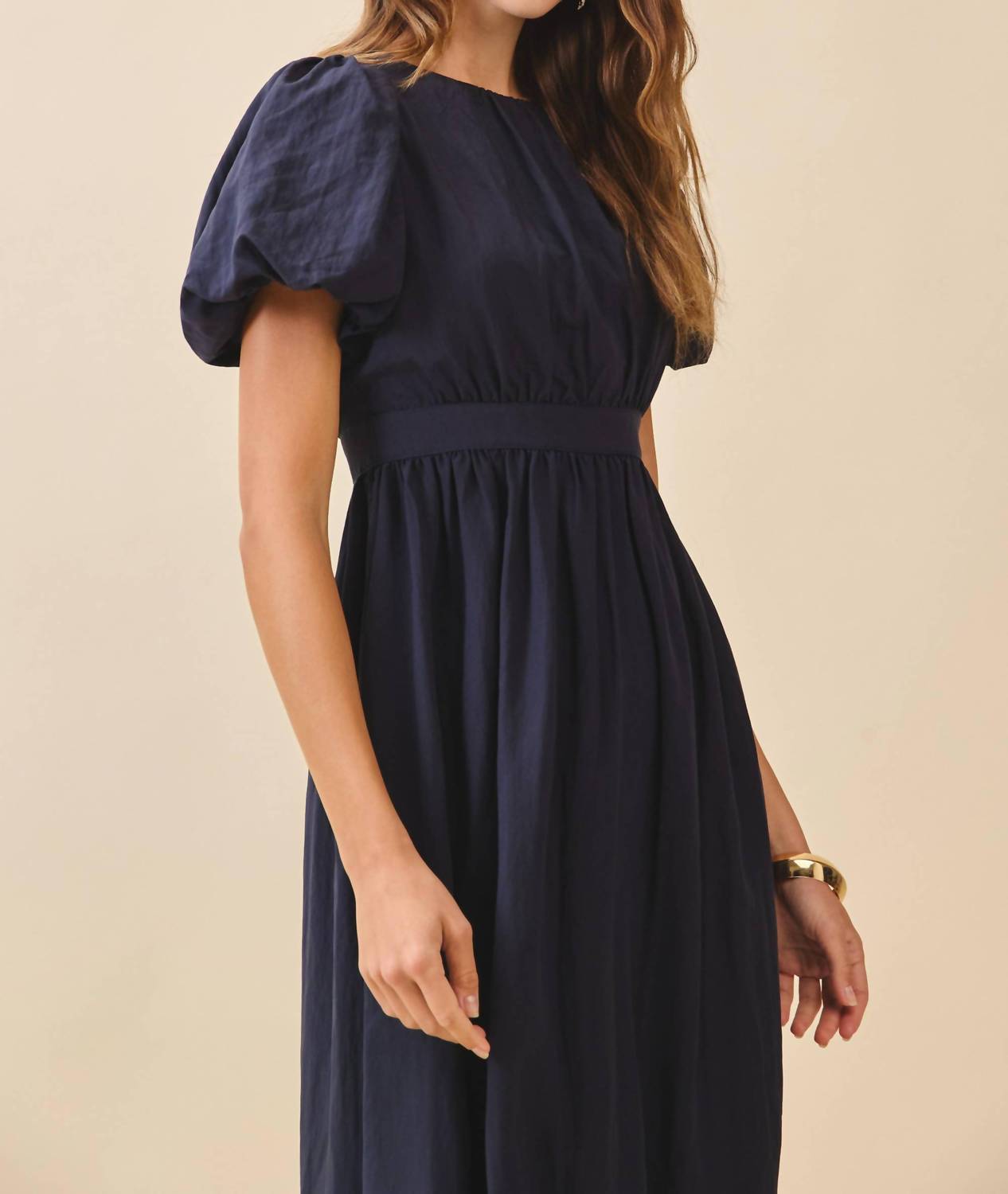 TCEC Puff Sleeve Midi Dress in navy - women's dress - view 5