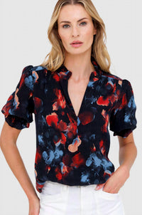 Go By Go Silk - Go Soft Spoken Short Sleeve Printed Blouse