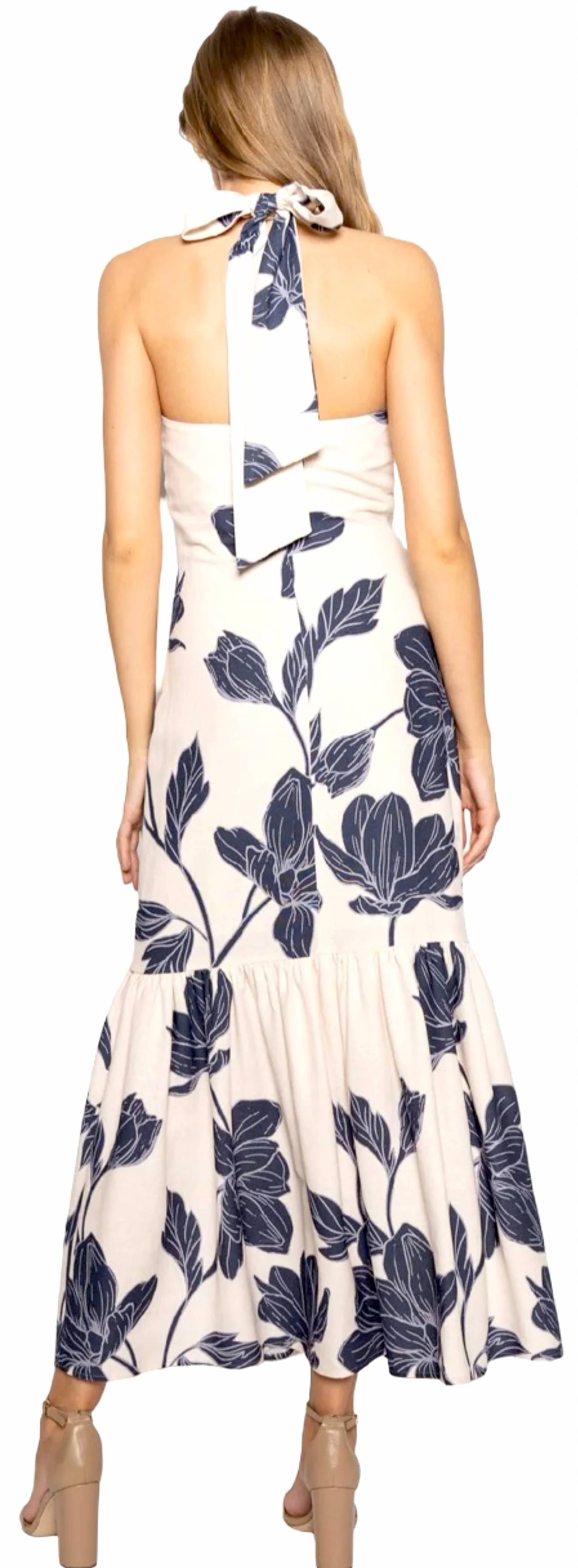 Fore Collection - Bella Floral Bead Halter Maxi Dress