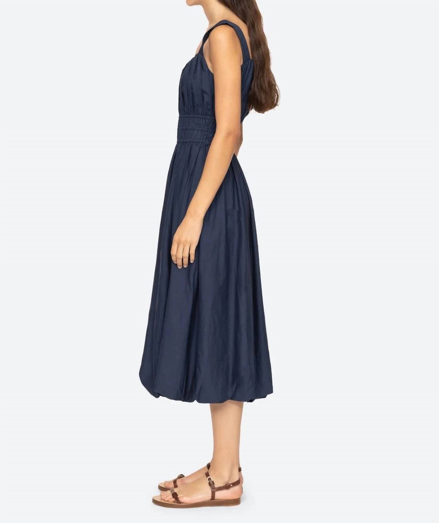 SEA Emmet Midi Bubble Dress in navy - women's dress - detail view