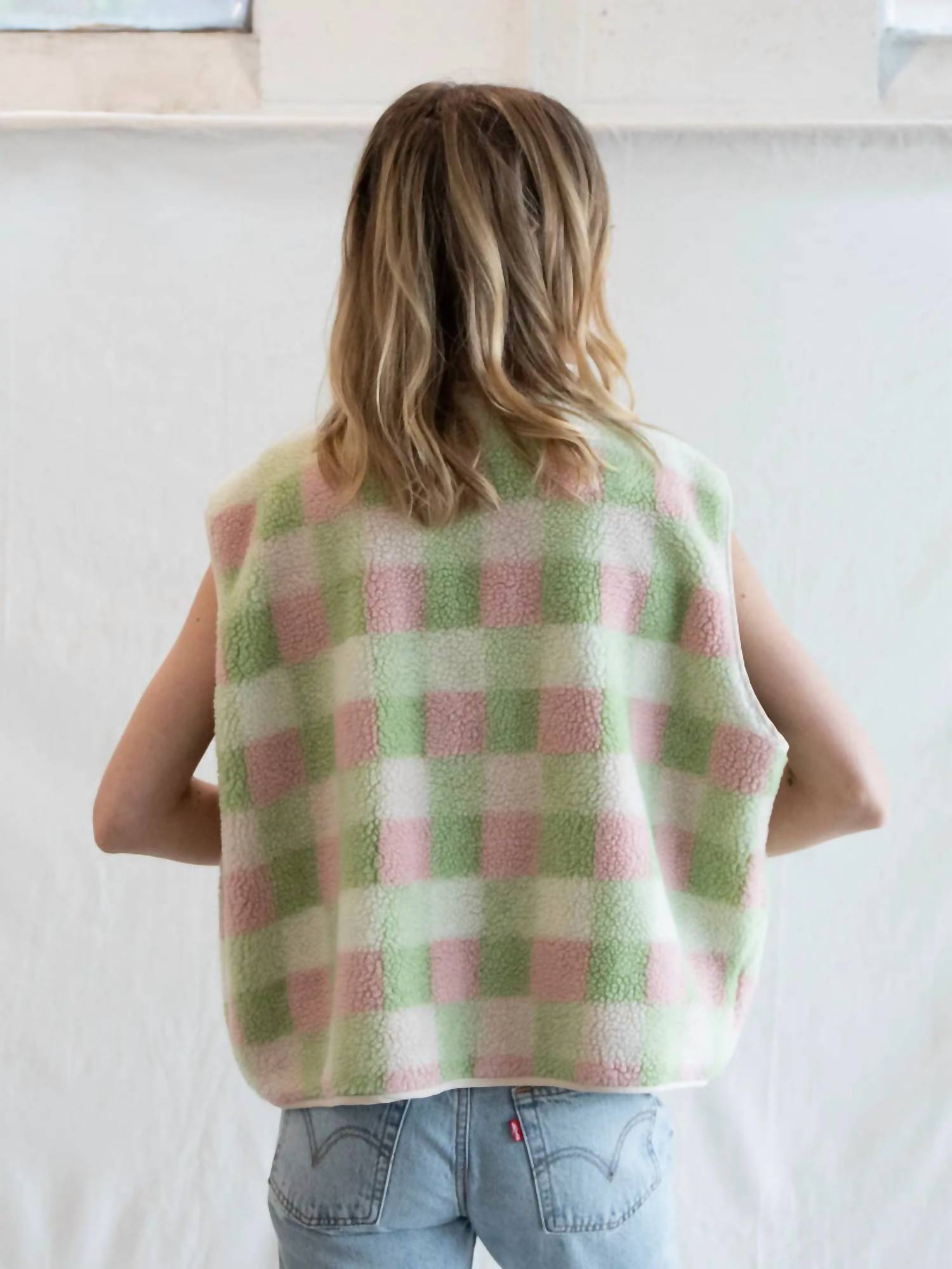 Things Between Multi Color Gingham Vest in mint combo - women's jacket - alternate view