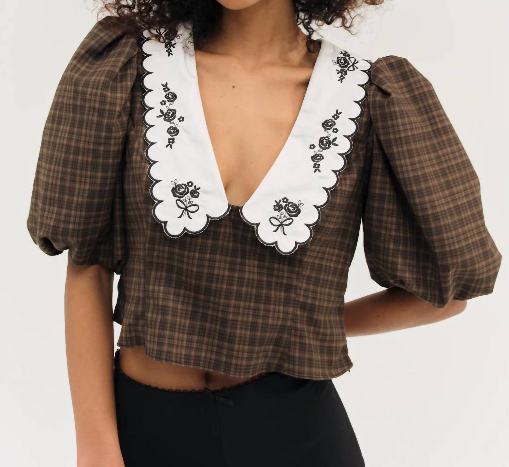 for Love & Lemons University Plaid Top in brown - women's blouse