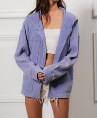 Bibi - Waffle Knit Hooded Shacket