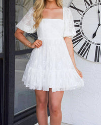 Mable - Porsha Square Neck Bow Pearl Babydoll Dress