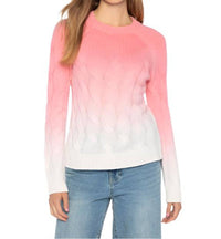 Kinross Wandering Cable Ombre Crew Sweater in coral - women's sweater
