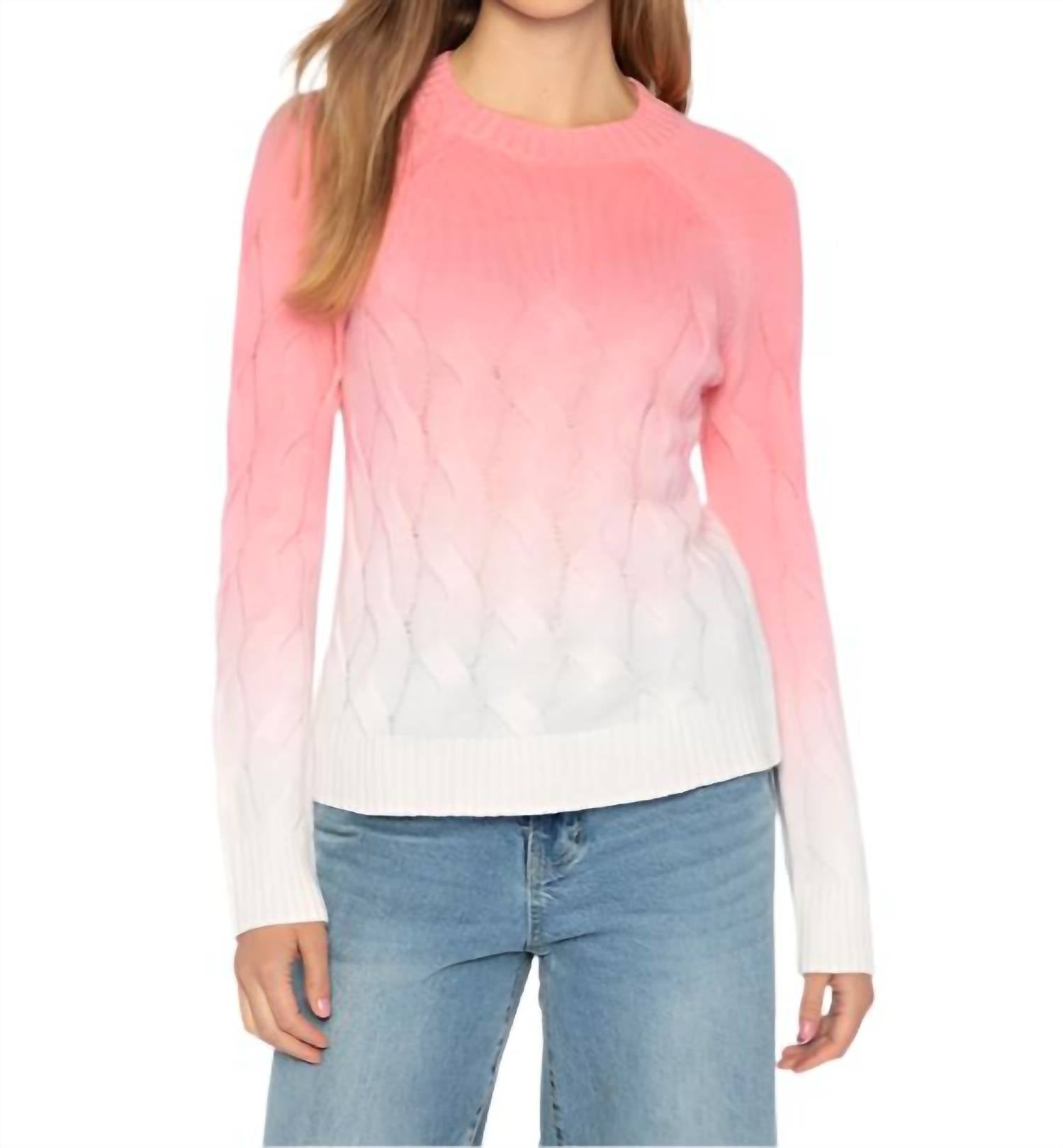 Kinross Wandering Cable Ombre Crew Sweater in coral - women's sweater