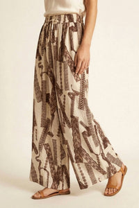 Q2 - Women's Wide Leg Printed Palazzo Pants