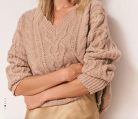 LoveShackFancy Croisette V-neck Pullover Sweater in camel - women's sweater