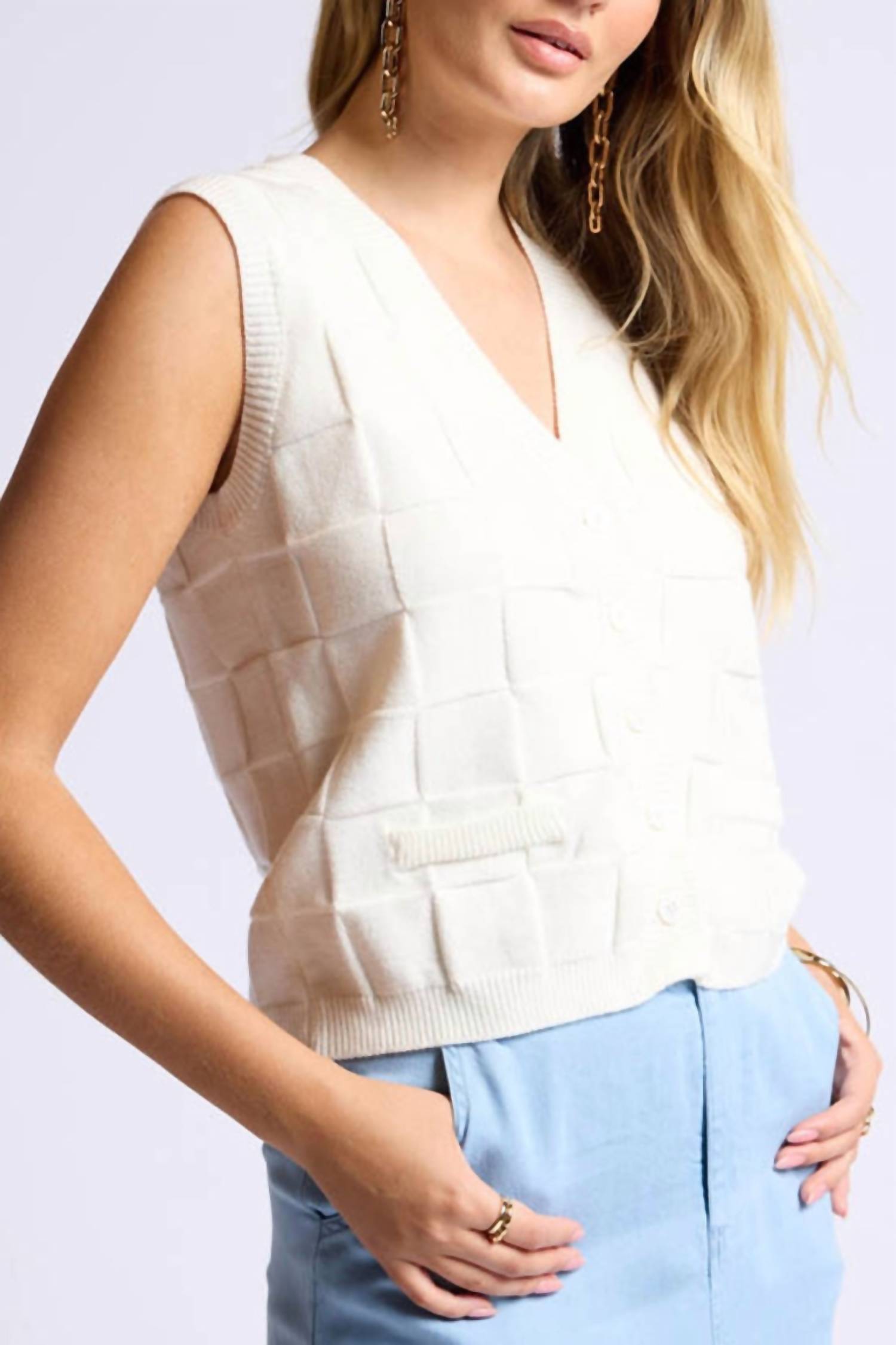 SAGE THE LABEL Jennie Checkered Buttoned Vest in white - women's jacket - alternate view