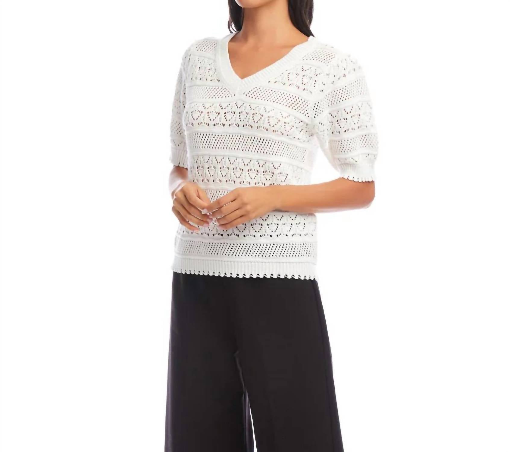 Karen Kane - Stevie Short Sleeve Crochet V-neck Top