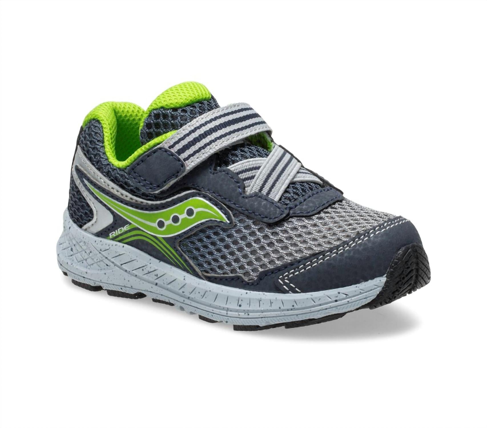 SAUCONY Junior Toddler's Ride 10 Sneakers in gray lime - kids' sneaker