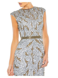 MAC DUGGAL Embellished Illusion Cap Sleeve Column Gown in platinum gold - women's dress - alternate view