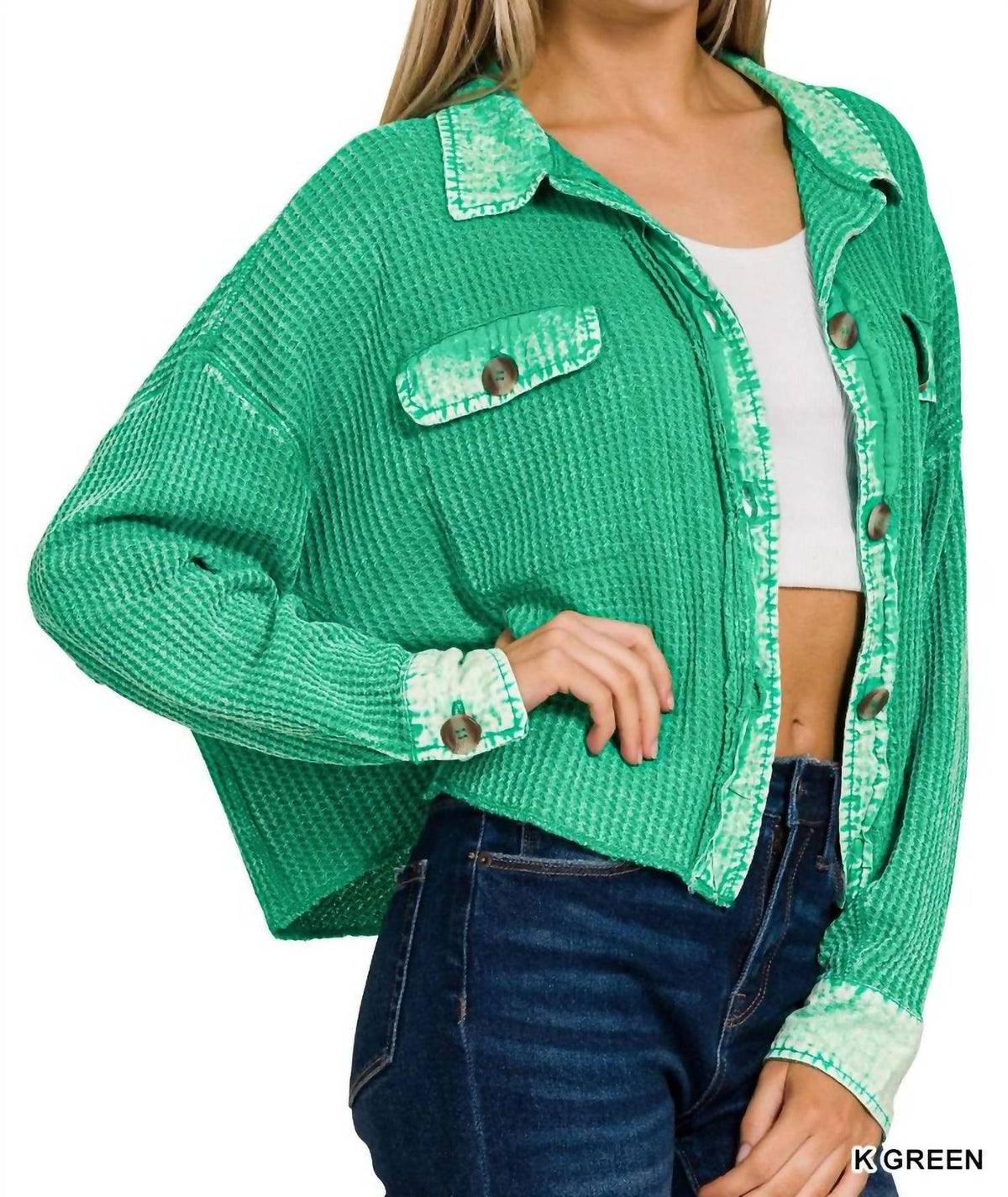 Zenana - Acid Washed Oversized Cropped Shacket