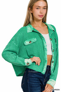 Zenana - Acid Washed Oversized Cropped Shacket