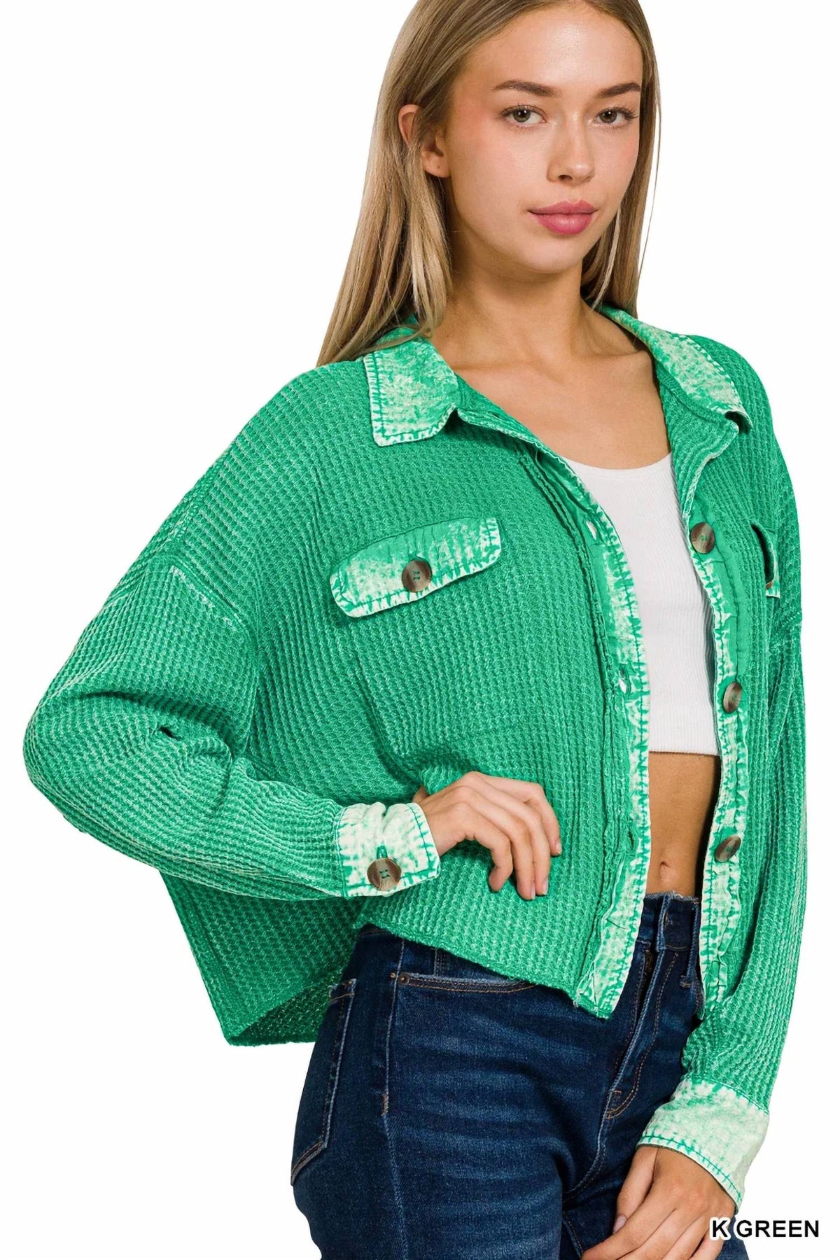 Zenana - Acid Washed Oversized Cropped Shacket