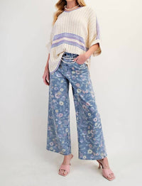 Easel - Floral Print Twill Pants