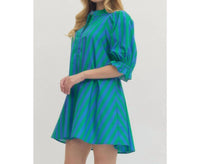 Style USA Striped Puff Sleeve Mini Dress in green - women's dress - view 4