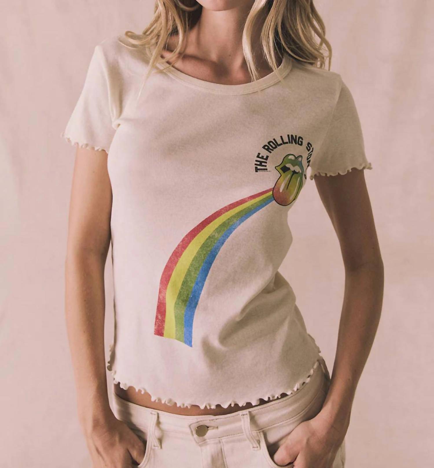 Chaser Rolling Stones Rainbow Tee in off white - women's t-shirt - view 7