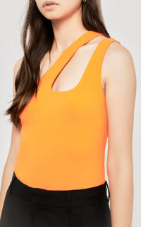Endless Rose - One Shoulder Cut-out Detail Knit Bodysuit