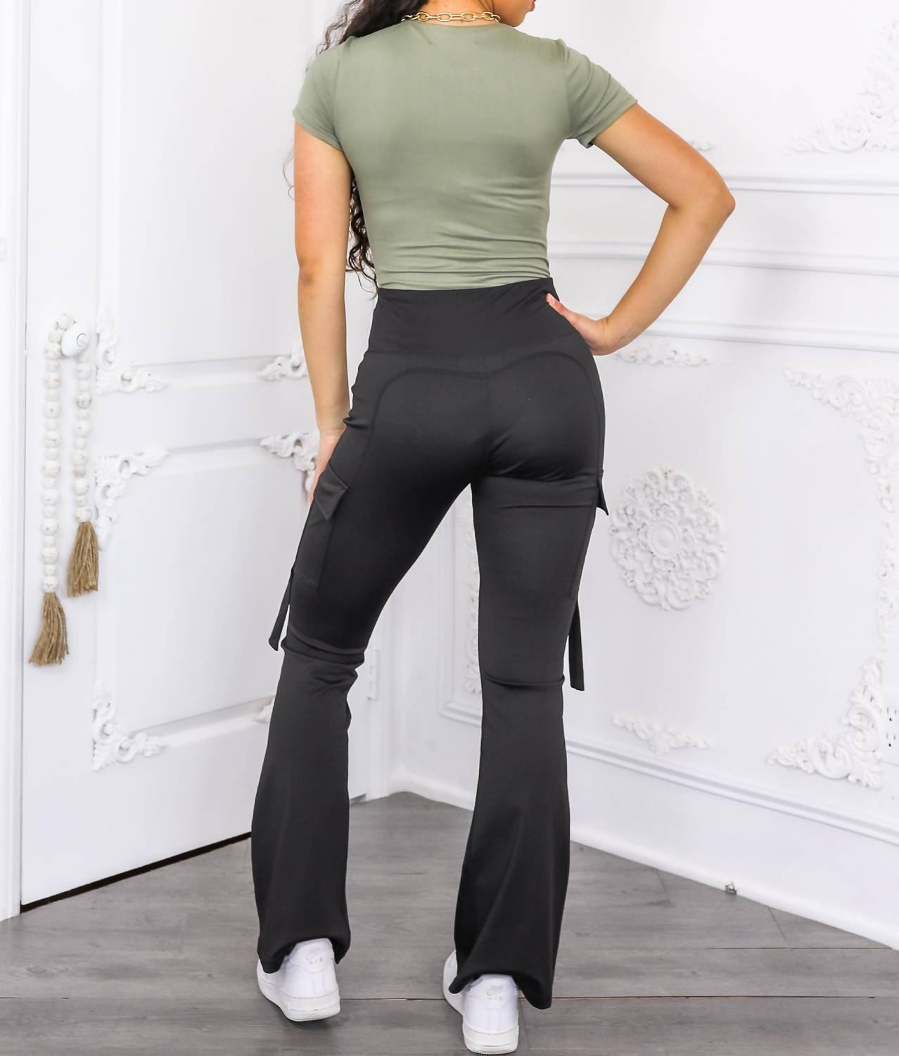 Surelymine - High Waisted Cargo Flare Pants