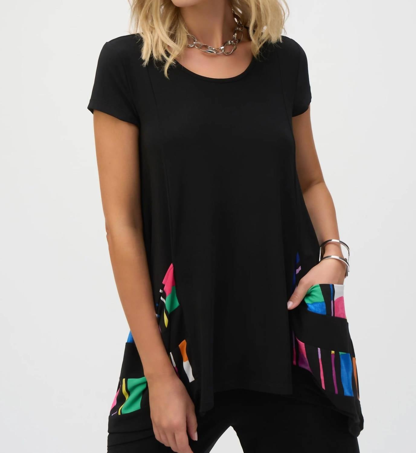 Joseph Ribkoff - Blocked Stripes Short Sleeve Top