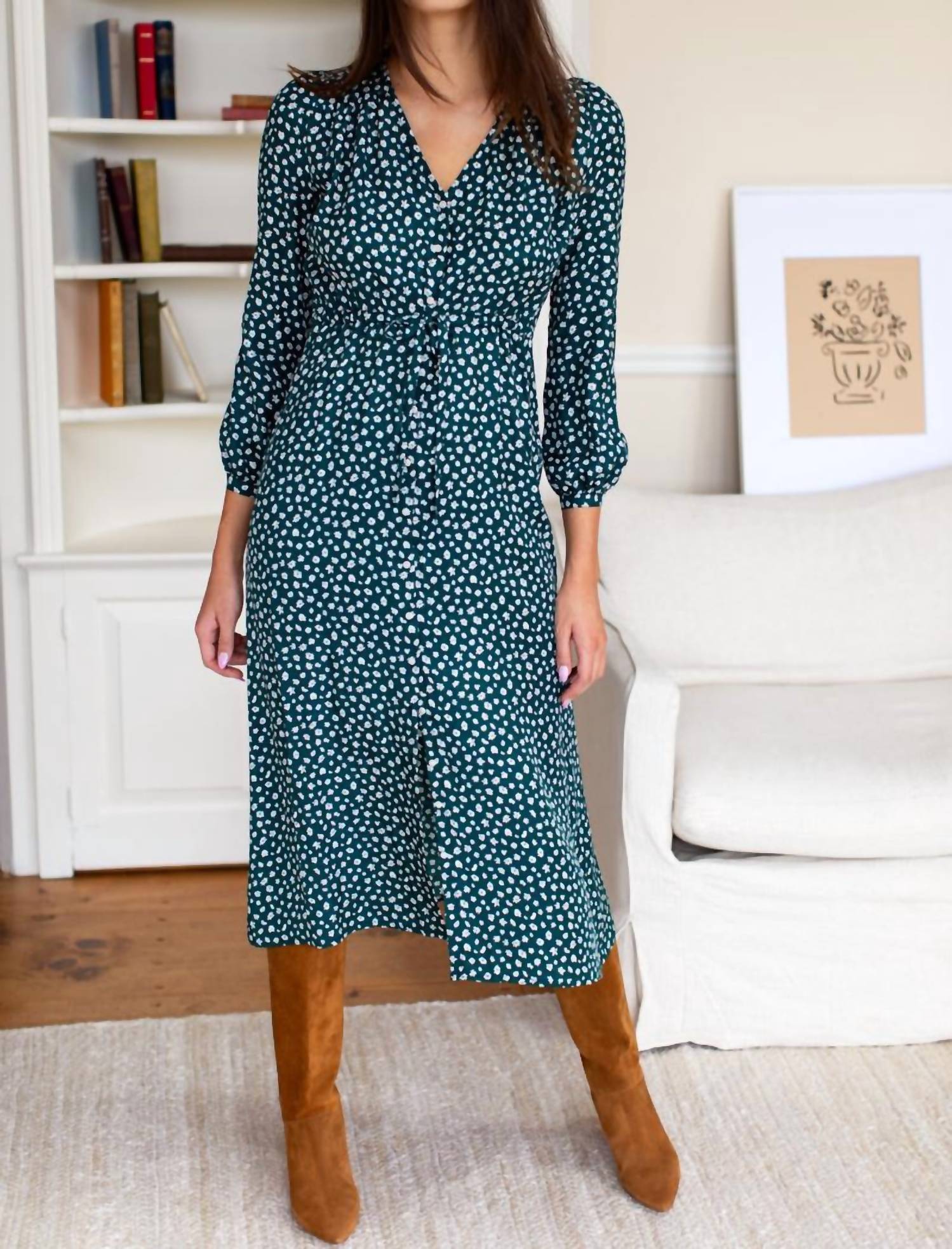 EMERSON FRY May Button Front Dress in marguerite daisy forest - women's dress - view 4