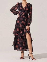 ASTR Corrina Floral Ruffle Maxi Dress in black 1 - women's dress