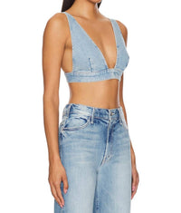 Mother Pre-loved Tit For Tat Wash Denim Bralette in i confess - women's shirt - detail view