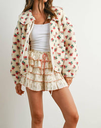 Buttermelon - Holland Floral Tie-front Fleece Jacket Coquette Peter Pan Collar Cardigan