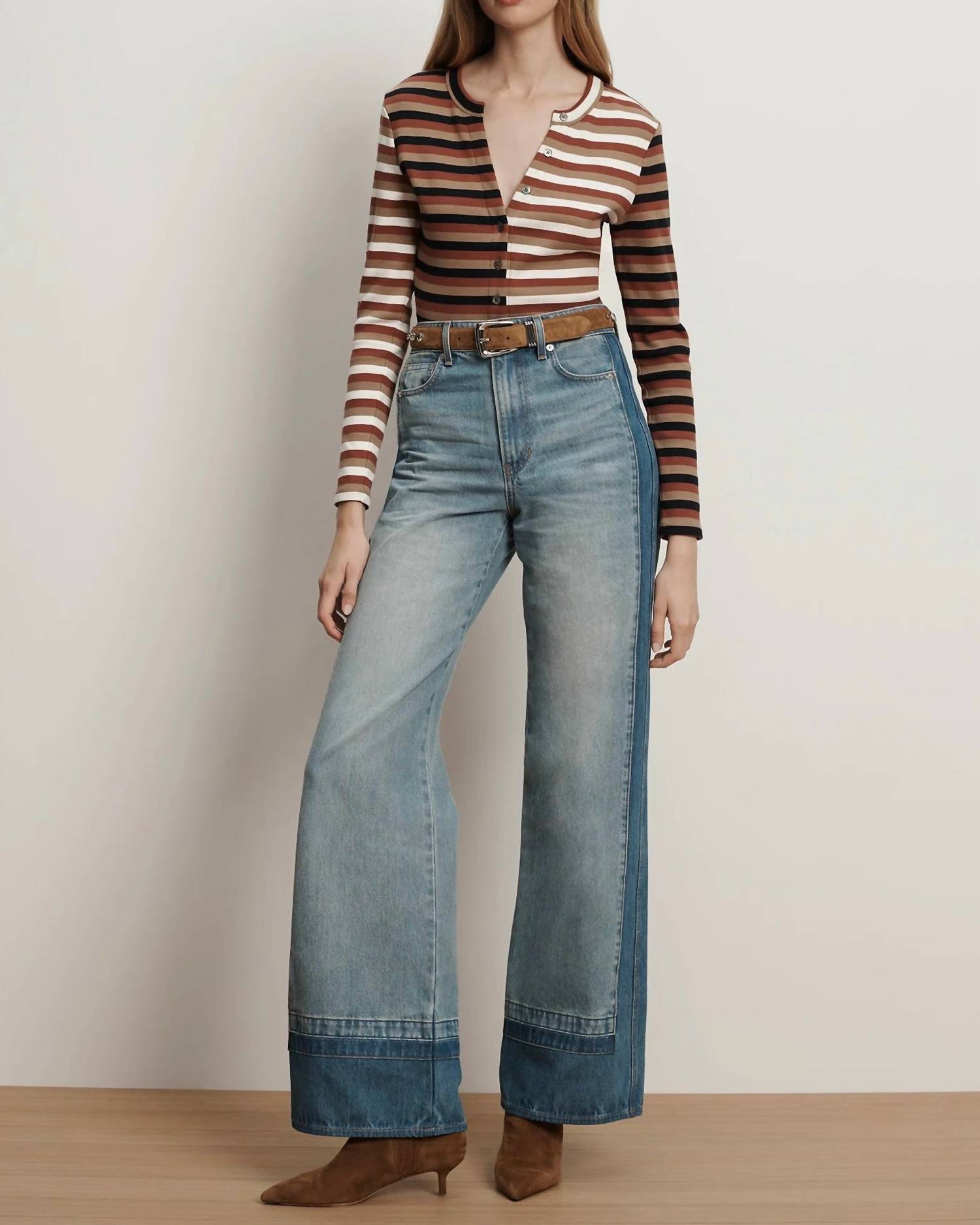 Veronica Beard Long Sleeve Dilia Top in malt navy red oak - women's long sleeve top