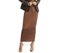 LBLC THE LABEL Toby Faux Leather Blazer in maple brown - women's jacket - detail view
