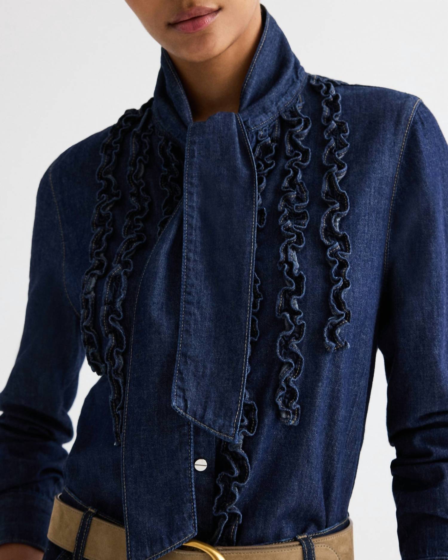 TWP Connor Shirt in indigo resin - women's blouse - detail view