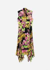 Versace - Floral Printed Asymmetric Pleated Dress