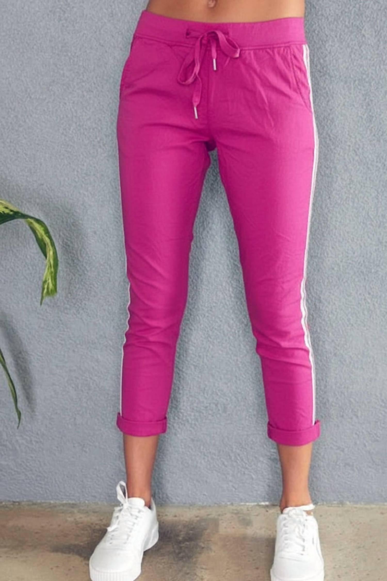 Venti6 - Irene Checkered Stripe Side Ribbon Italian Joggers