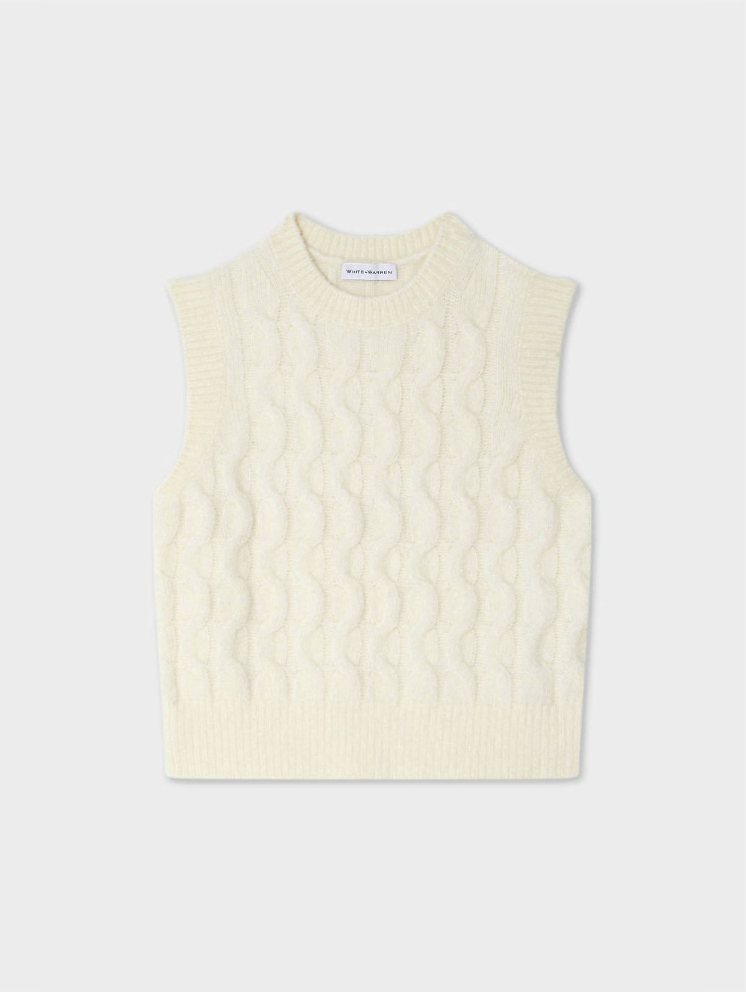 White + Warren - Merino Cashmere Bouclé Cable Vest