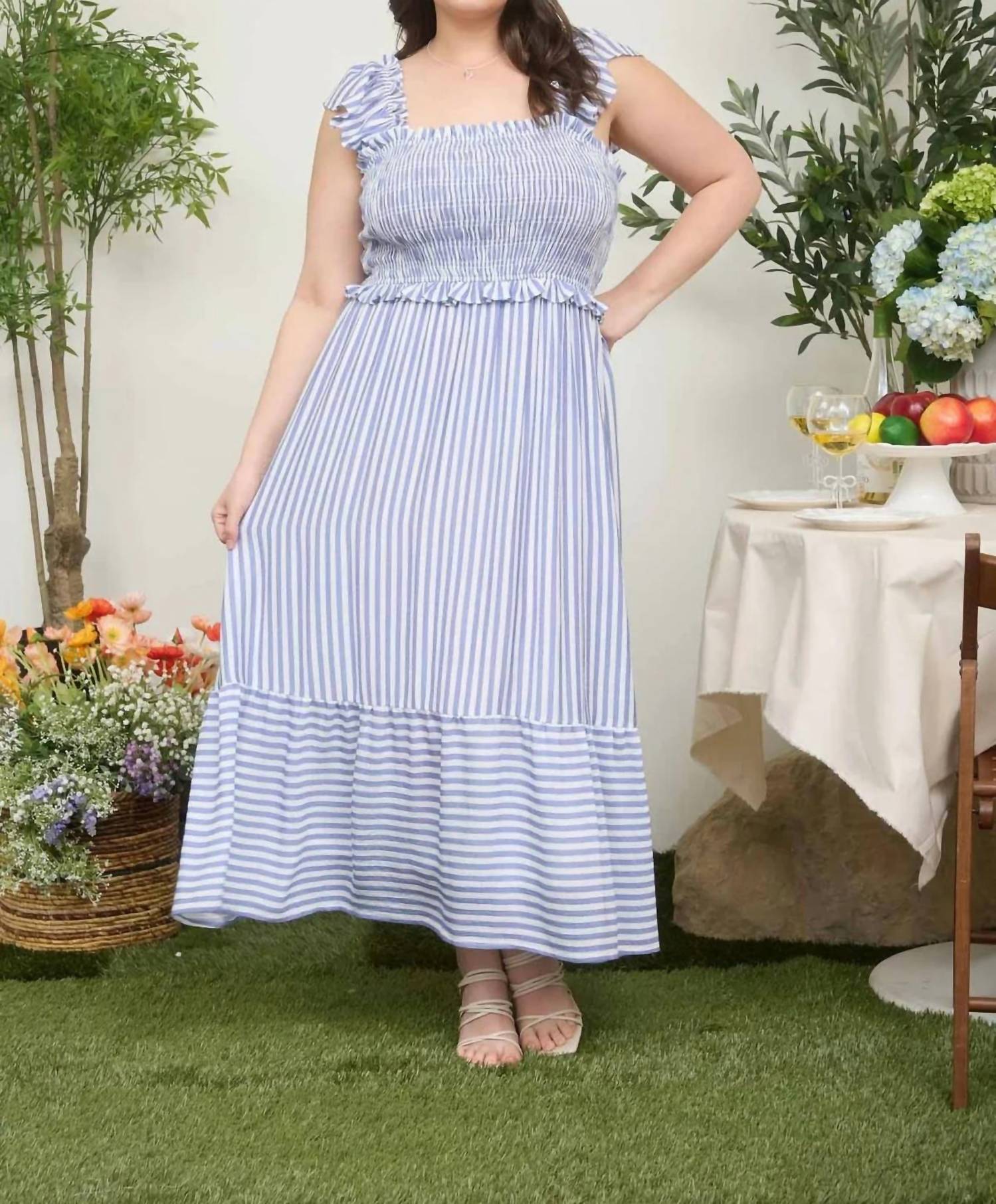 Blu Pepper - Smocked Ruffle Trim Midi Dress