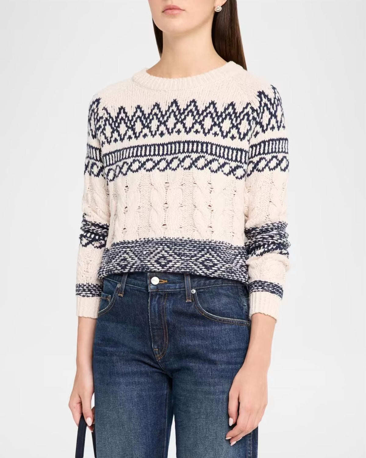 Autumn Cashmere - Fair Isle Cable Crew Knit Sweater