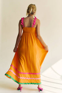 Davi & Dani - DOUBLE GAUZE TIE WAVY TRIM DETAIL MAXI DRESS
