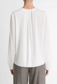 Vince Pleated Neck Long Sleeve Blouse in off white - women's blouse - alternate view