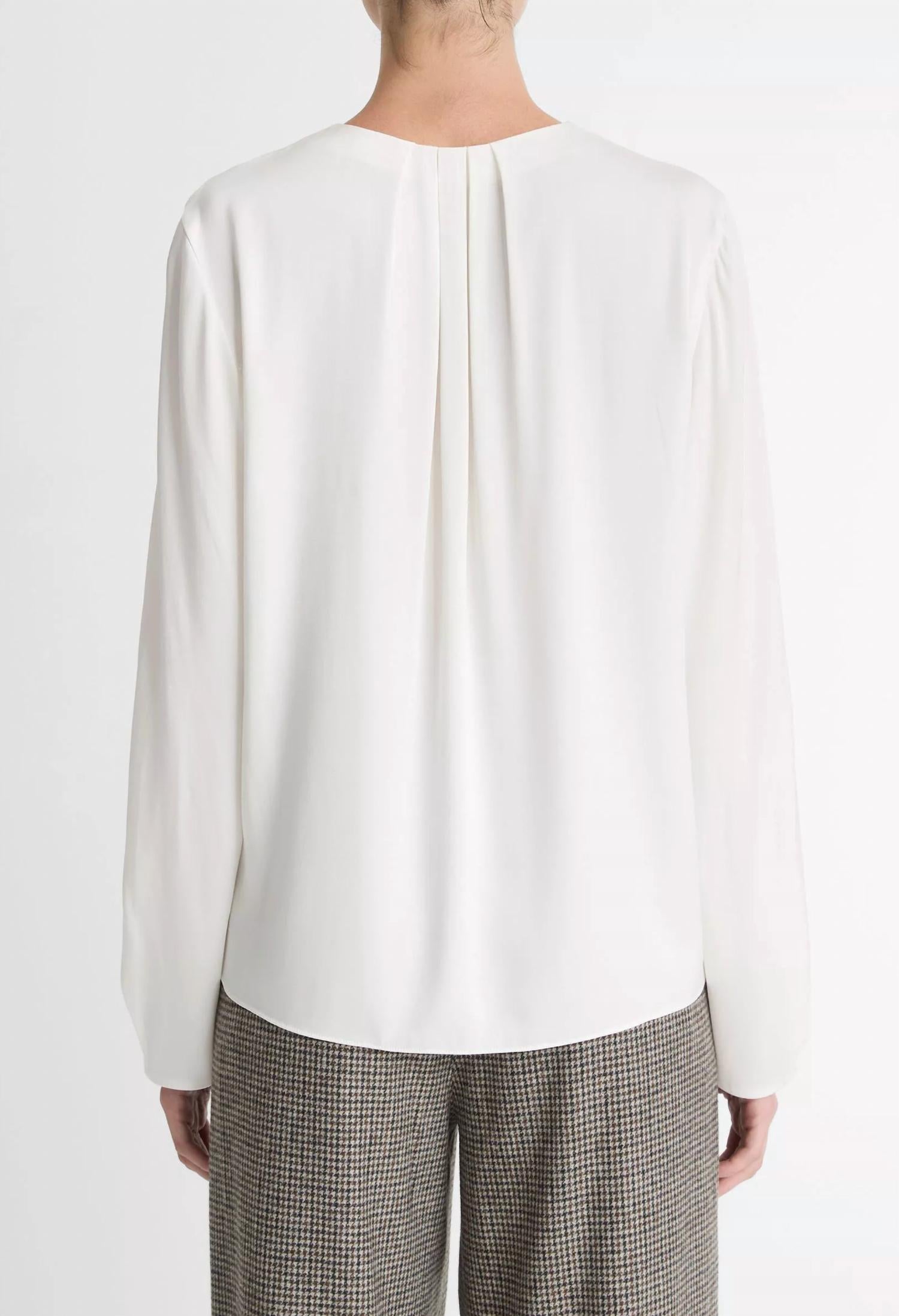 Vince Pleated Neck Long Sleeve Blouse in off white - women's blouse - alternate view